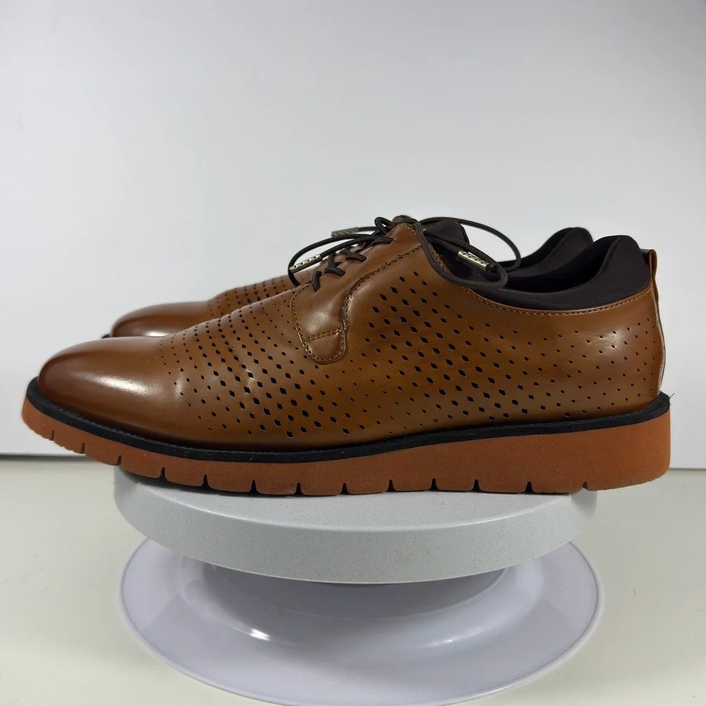 TAYNO Men 10 Cognac Perforated Oxford Vegan Leather Casual Dress Shoes